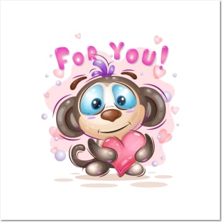 Cute Monkey with a Heart. Posters and Art